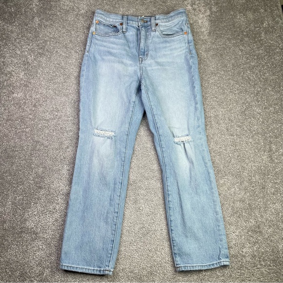 Madewell Denim - Madewell Jeans Women’s 26 Blue Slim Crop BoyJean High Rise Light Wash Ripped